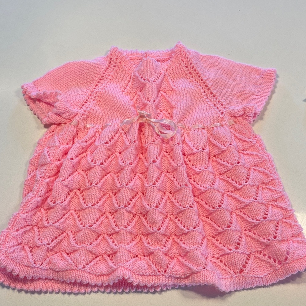 Vintage Handmade Pink Knit Baby Dress